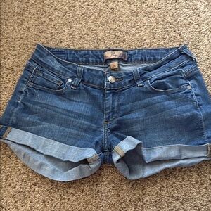 PAIGE Blue Jean Shorts with Cuffed Hem and Faded Wash